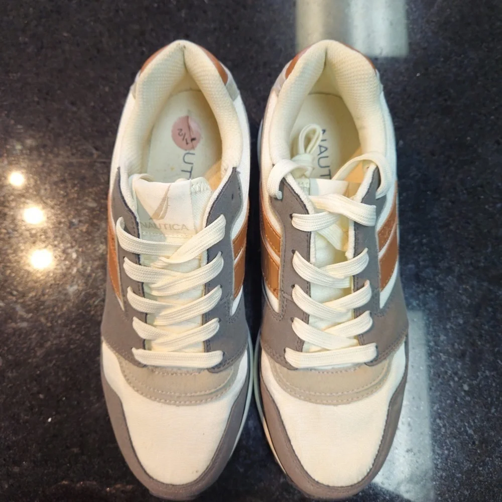 Sz 7.5 Men's Nautica Casual Sneakers Low-top Lace-up Fabric & Faux Leather Upper